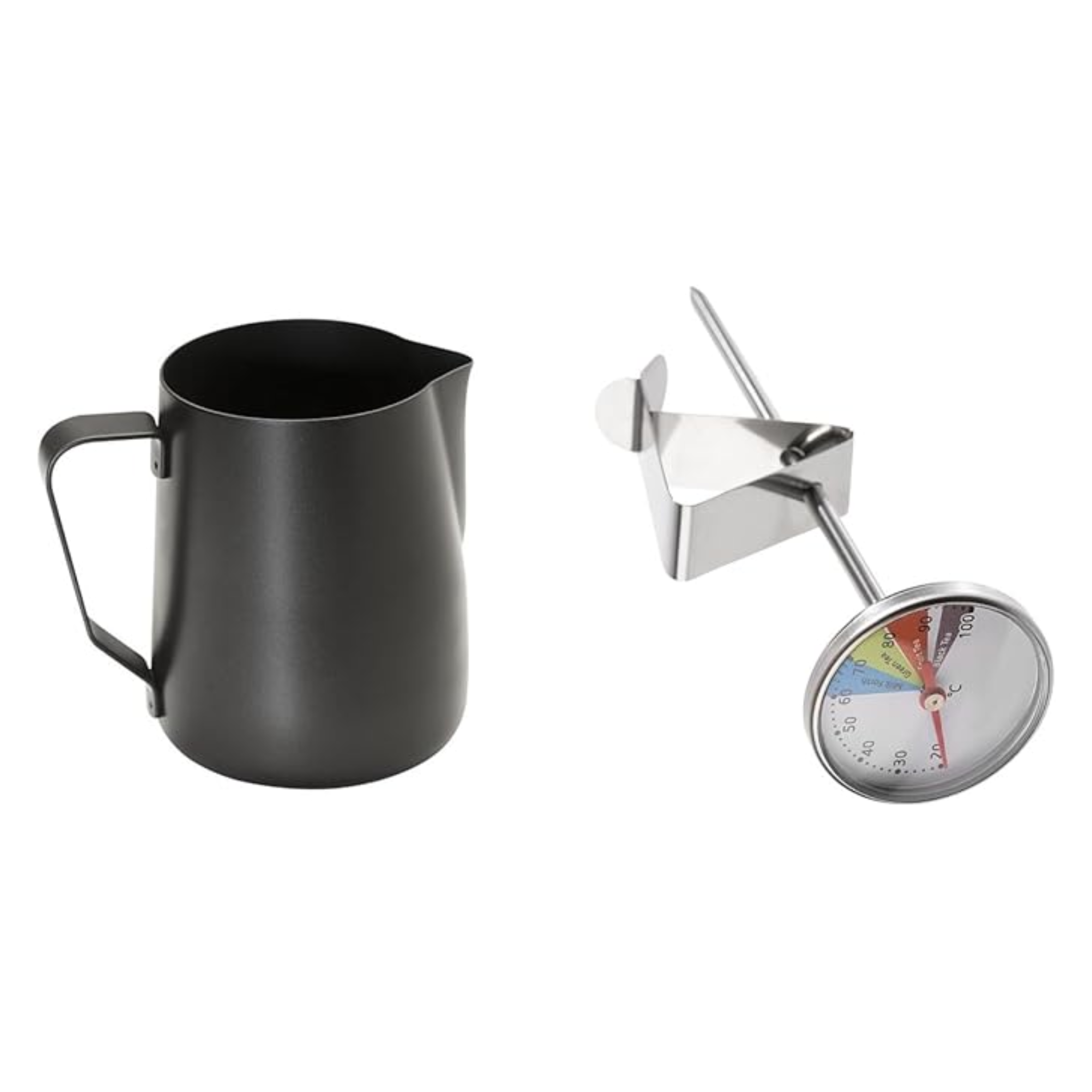 Ensemble Pichet à Lait Barista 2 Pièces 0,8 L Acier Inoxydable Noir avec Thermomètre et Clip 13,5 cm (Sans Marque)
