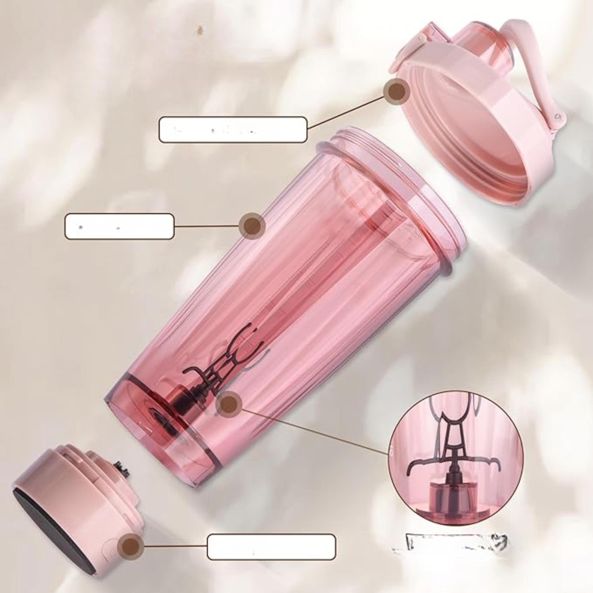 Shaker à Protéines 550ml – Mixeur Électrique Rechargeable USB C, Bouteille Alimentaire Sans BPA pour Substituts de Repas, Rose (Sans Marque)