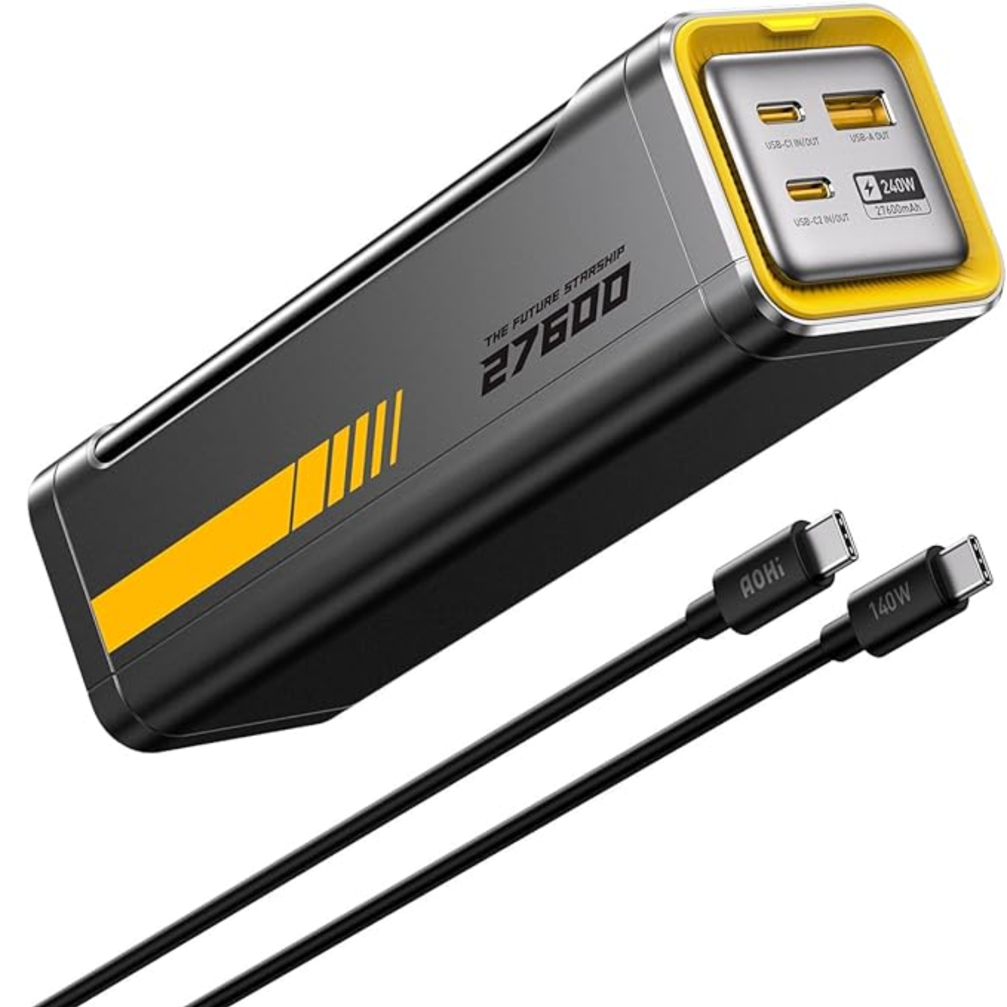 Batterie Externe Future Starship 27600mAh – Power Bank 240W, 3 Ports, Dual USB-C PD 3.1 140W, USB-A, Charge Rapide pour Laptop, MacBook Pro/Air, iPad Pro, iPhone 17, Galaxy, Gris (Sans Marque)