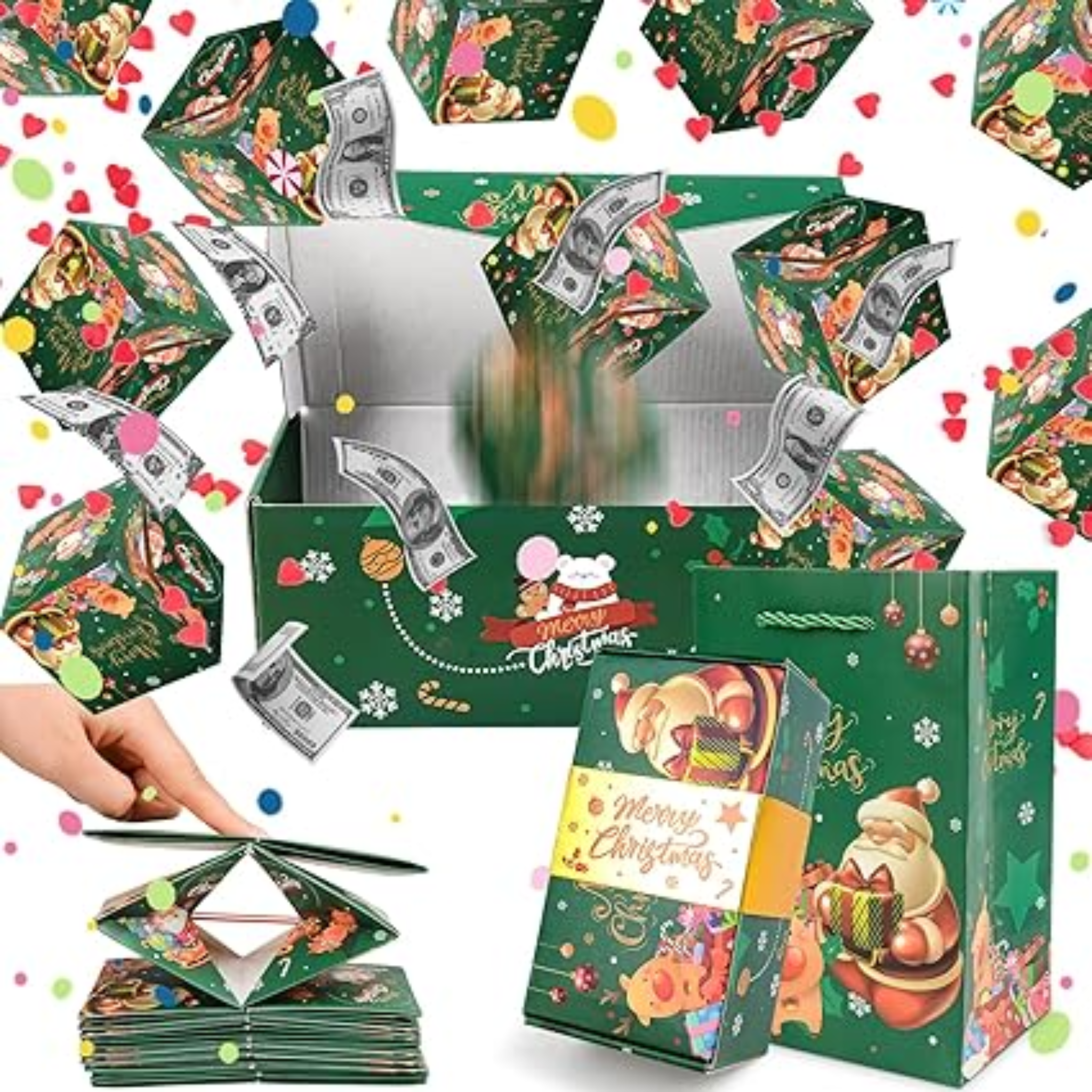 Boîte Cadeau Explosion Surprise Noël, Coffret Pop-Up DIY avec Photos, Enveloppes Sautantes, Stickers & Accessoires, Coffret Souvenir Personnalisable (12 Pièces)
