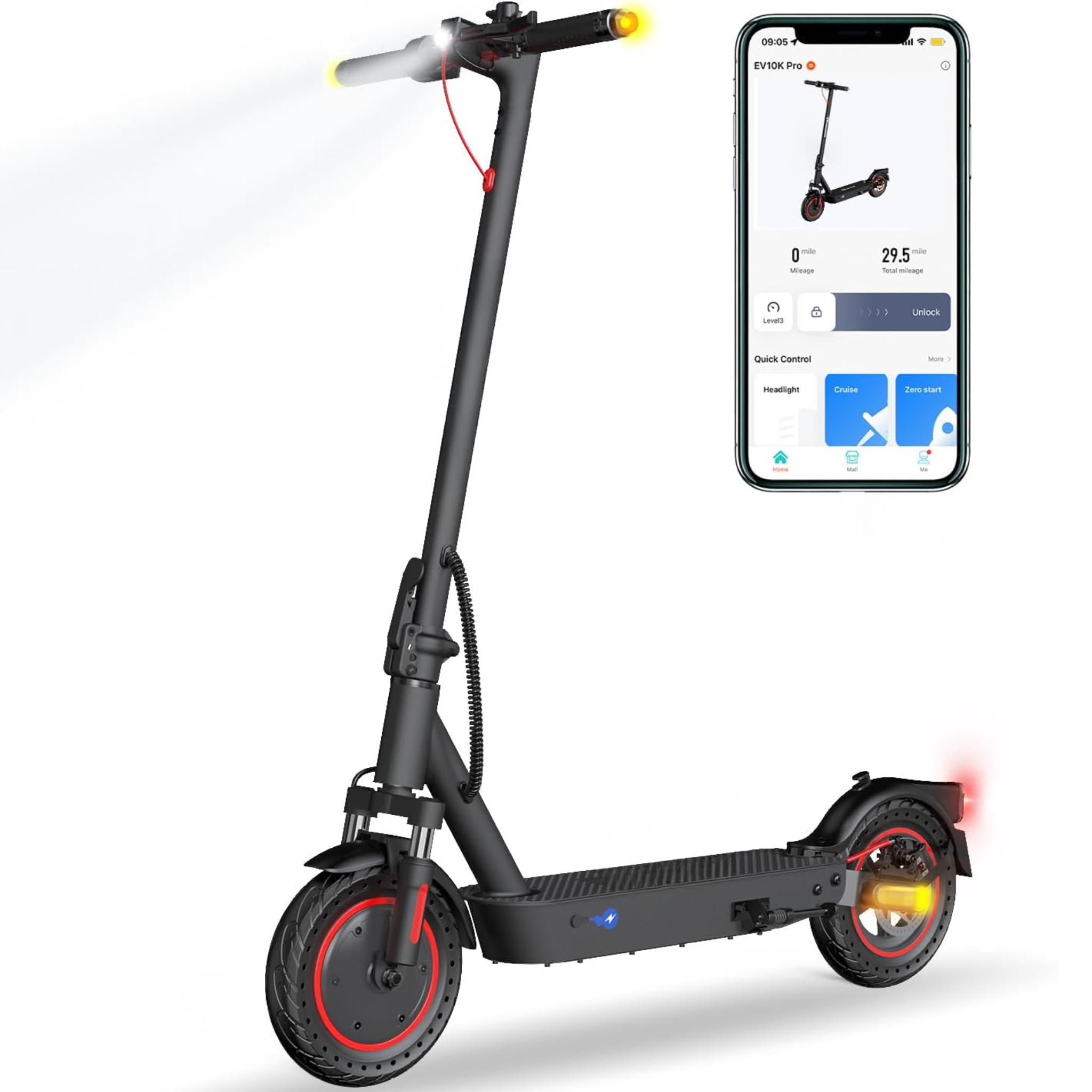 Trottinette Électrique EVERCROSS EV10K Pro Adultes, Pliable, 10 pouces, Application Mobile, 25 km/h, Batterie 410Wh, Suspension Double & Écran LED – Noir