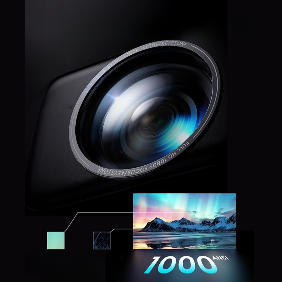 Projecteur Intelligent Wi-Fi 6 & Bluetooth, Autofocus Full HD 1080p Natif, Correction Keystone, Projecteur Cinéma Portable avec Haut-Parleurs Intégrés – Câble HDMI Inclus