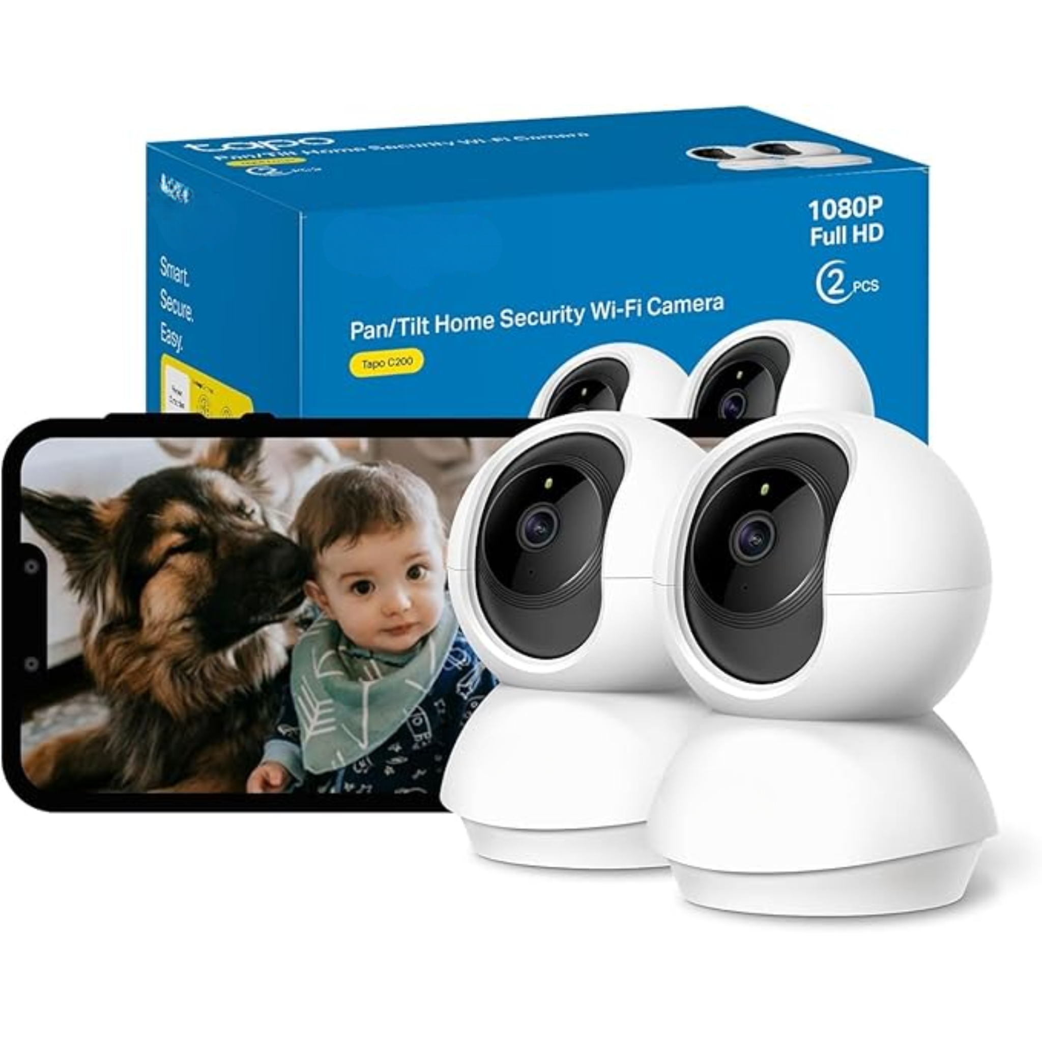 C200 Pack de 2 Caméras de Surveillance Wi-Fi Intérieures – 1080P, Pan/Tilt 360°, Détection de Personnes, Audio Bidirectionnel, Vision Nocturne, Compatible Alexa & Google (Sans Marque)