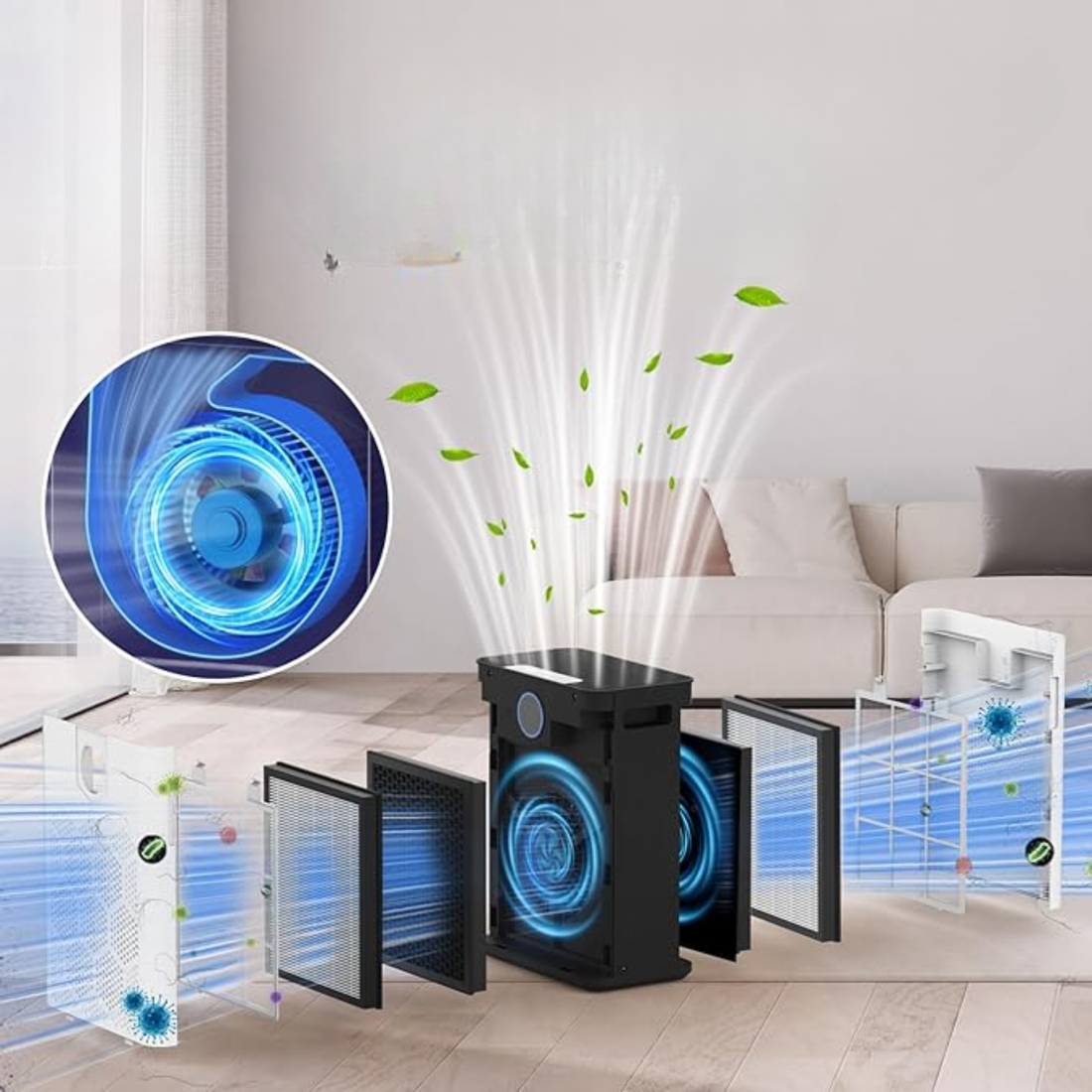 Purificateur d’Air DAYETTE pour Maison – Filtre HEPA H14, Pré-Filtre Lavable, Jusqu’à 3000 Sq.FT, Moniteur de Qualité d’Air, Mode Nuit, 5 Vitesses, Blanc (Sans Marque)