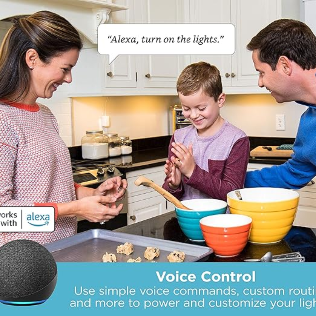 Kit d’Éclairage Intérieur Connecté Compatible Alexa – Barres LED 9" Ajustables Sous Meuble (x3), Variation de Lumière, Commande Vocale, Certifié “A Certified for Humans” (LEDUC9-3CCT-ACK)