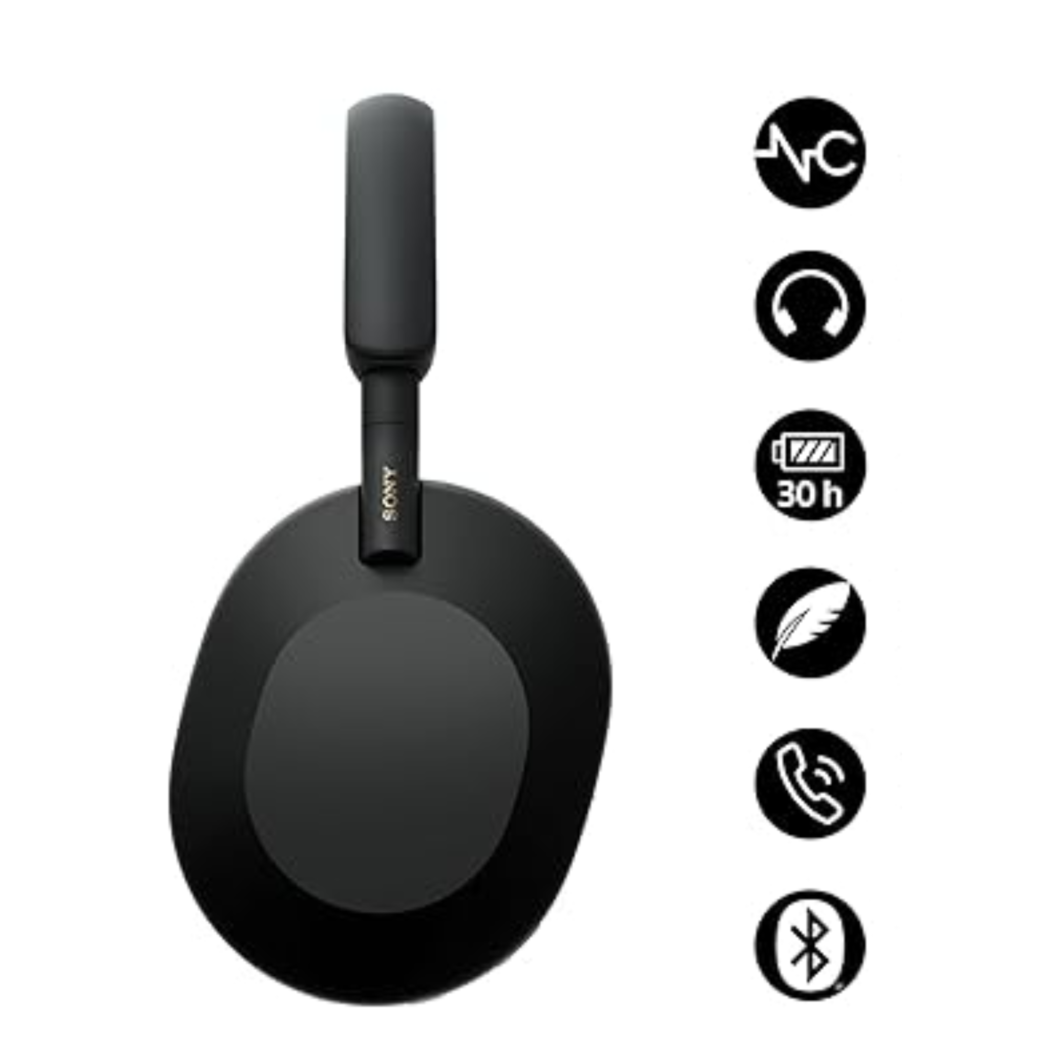 WH-1000XM5SA – Cas Souple, Casque Sans Fil à Réduction de Bruit Premium Over-Ear, Bluetooth, Audio Hi-Res, Appels Clairs, 30h d’Autonomie, Noir (Cas Souple Inclus)