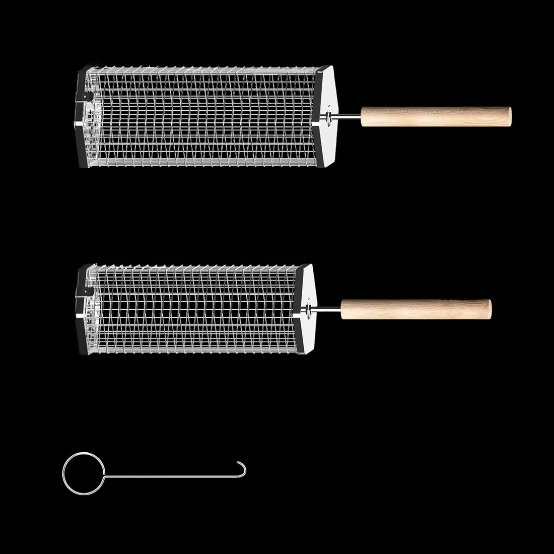 Panier de Barbecue Rotatif avec Manche Amovible | Acier Inoxydable 304 | Ensemble de Grille Compact Empilable | Accessoire de Cuisson extérieur pour Camping | Idée Cadeau pour Homme et Papa