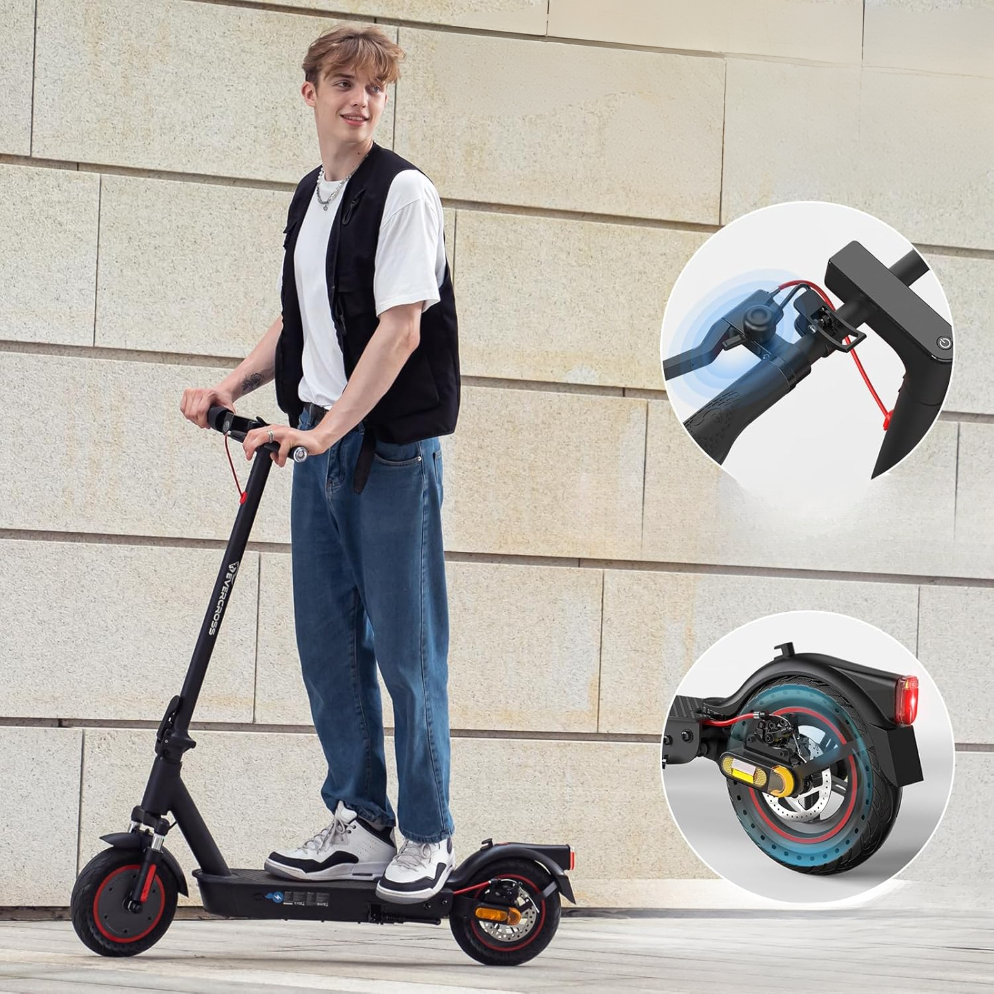 Trottinette Électrique EVERCROSS EV10K Pro Adultes, Pliable, 10 pouces, Application Mobile, 25 km/h, Batterie 410Wh, Suspension Double & Écran LED – Noir