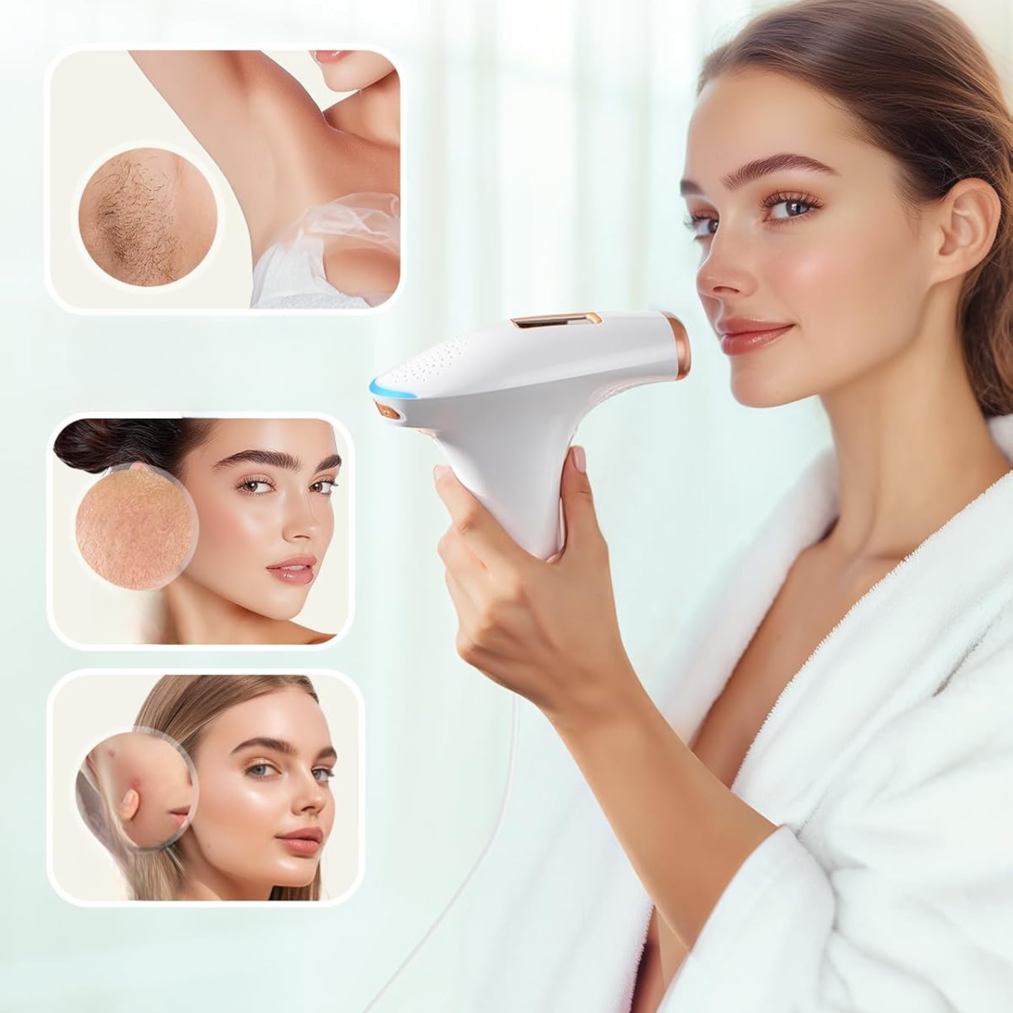 Appareil IPL d’Épilation à Lumière Pulsée avec Fonction de Refroidissement – 9 Niveaux & 3 Modes HR/SC/RA pour Hommes et Femmes (Blanc)