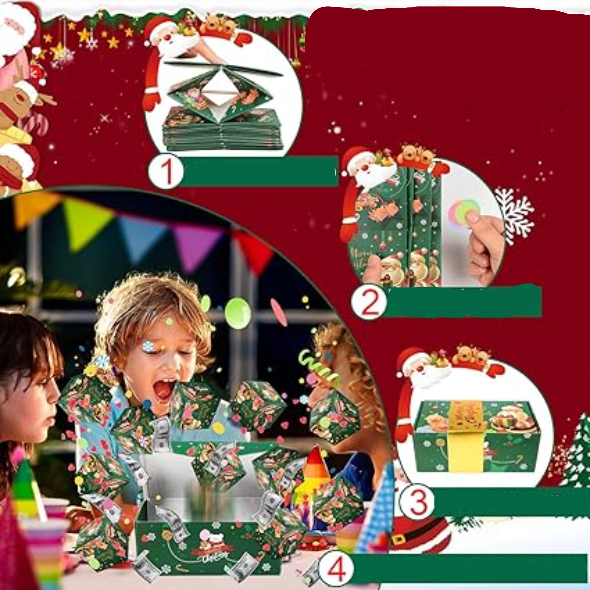 Boîte Cadeau Explosion Surprise Noël, Coffret Pop-Up DIY avec Photos, Enveloppes Sautantes, Stickers & Accessoires, Coffret Souvenir Personnalisable (12 Pièces)