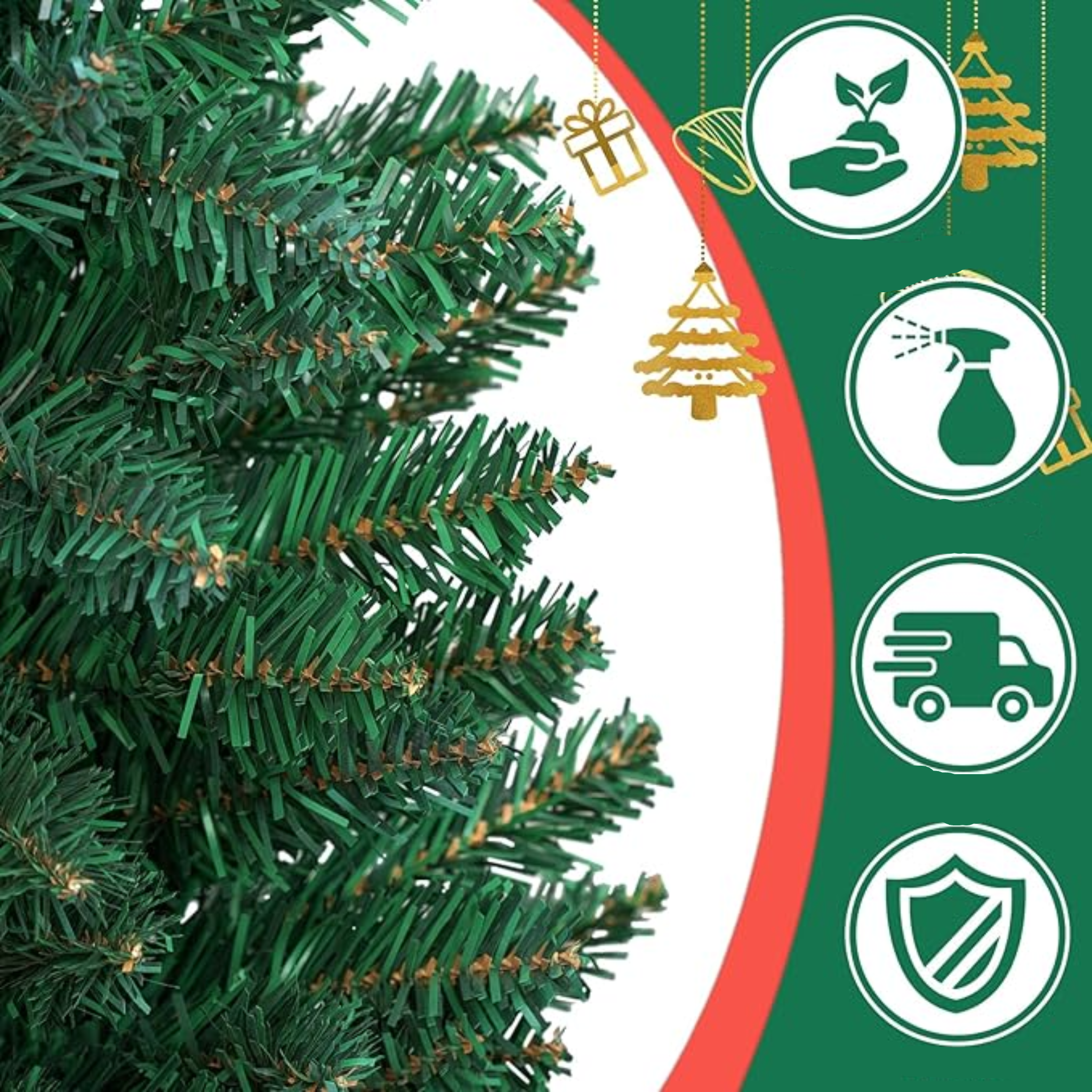 Sapin de Noël Artificiel 120 cm, 300 Branches, PVC Feuilles de Pin avec Pied Métallique, Réutilisable, Décoration Festive Sécurisée