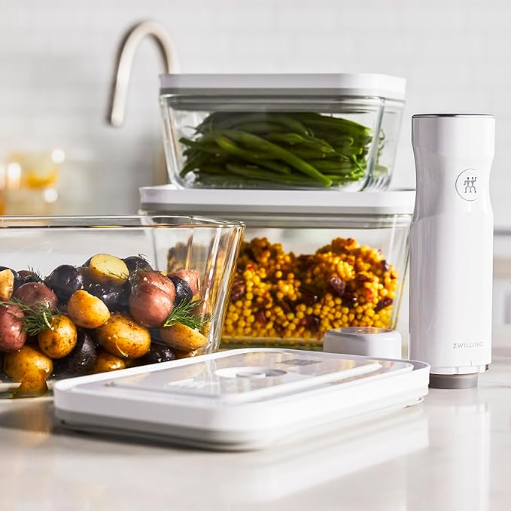 Kit Complet de Conservation Sous Vide – Pompe + 2 Boîtes Rectangulaires (M/L) + 4 Sacs Réutilisables, Fresh & Save (Sans Marque)