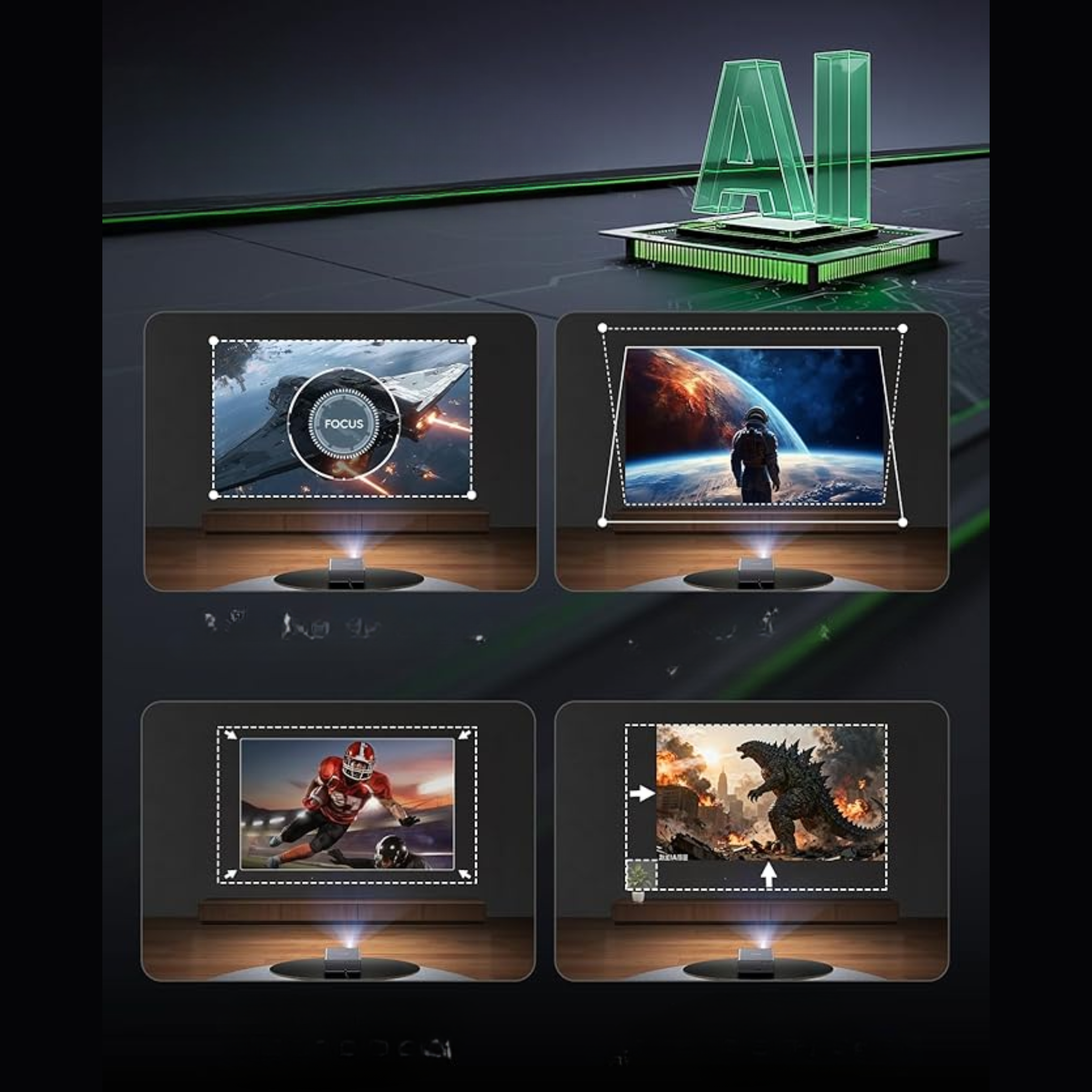 Projecteur Intelligent Wi-Fi 6 & Bluetooth, Autofocus Full HD 1080p Natif, Correction Keystone, Projecteur Cinéma Portable avec Haut-Parleurs Intégrés – Câble HDMI Inclus