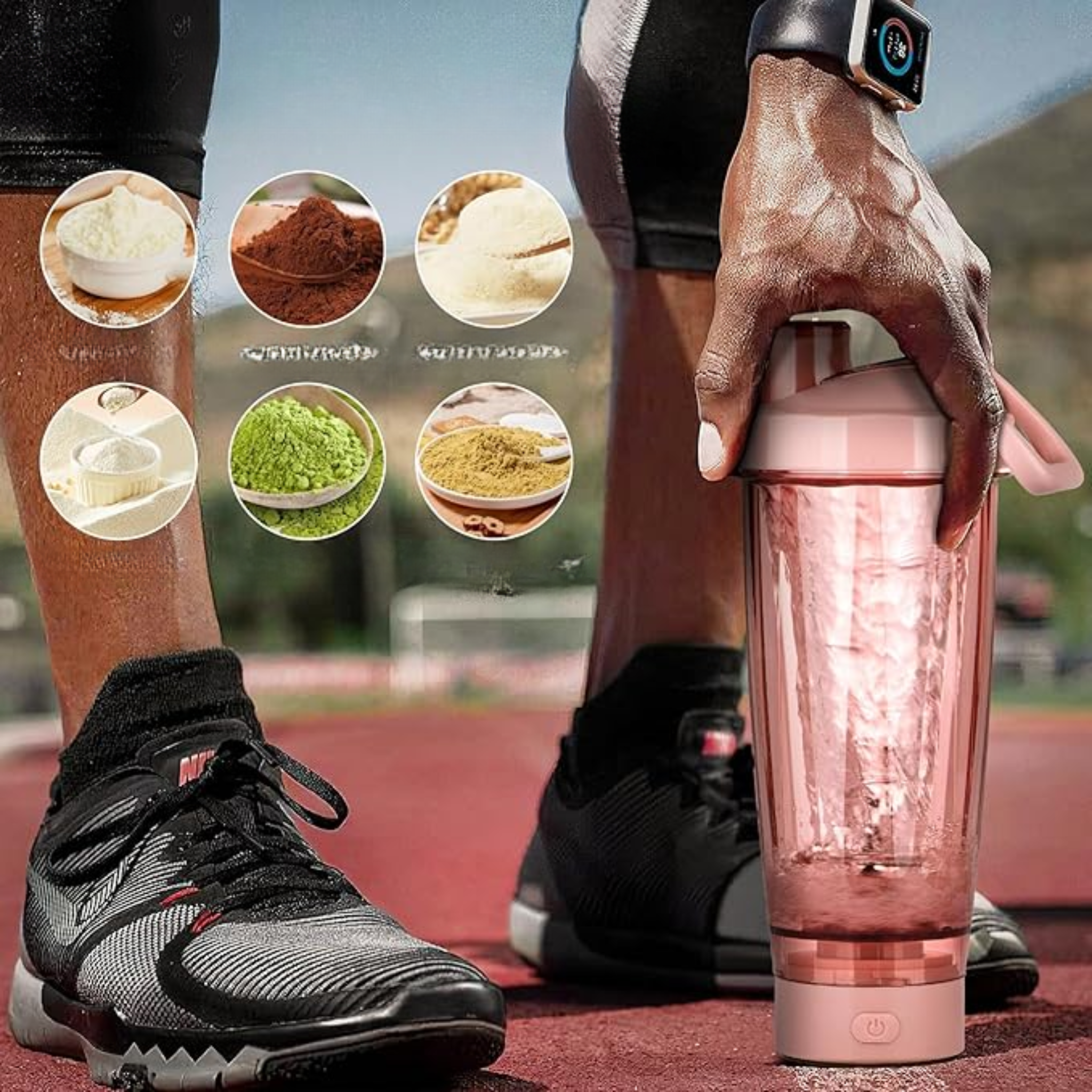 Shaker à Protéines 550ml – Mixeur Électrique Rechargeable USB C, Bouteille Alimentaire Sans BPA pour Substituts de Repas, Rose (Sans Marque)