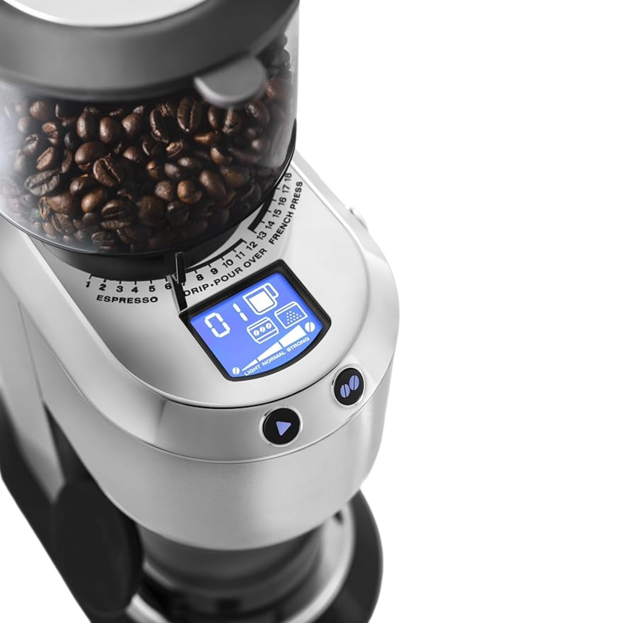 Moulin à Café Électrique Delonghi Dedica KG 521.M, 18 Niveaux de Mouture, Écran LCD, Meules Coniques Inox, Boîtier Métallique, 150W, Argent (Sans Marque)