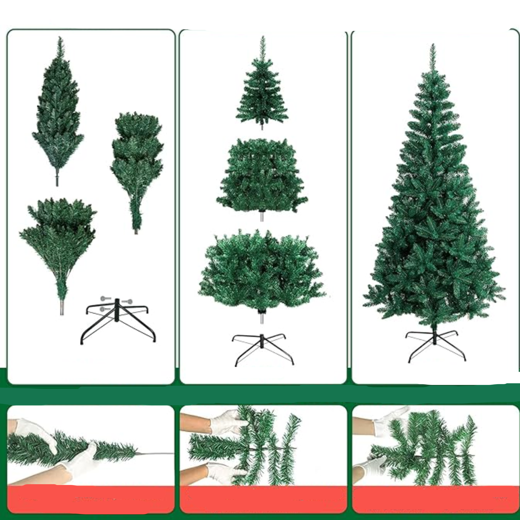 Sapin de Noël Artificiel 120 cm, 300 Branches, PVC Feuilles de Pin avec Pied Métallique, Réutilisable, Décoration Festive Sécurisée