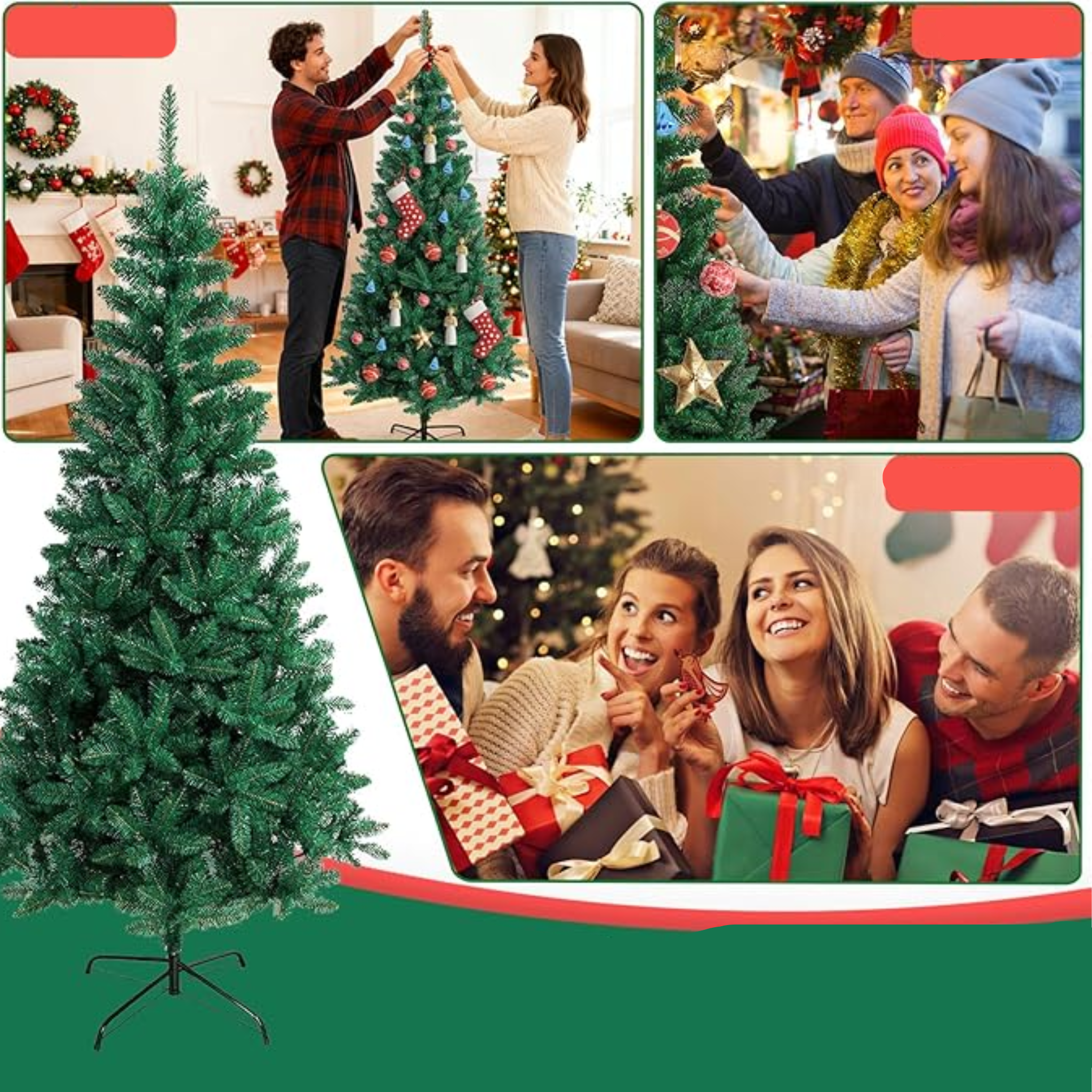 Sapin de Noël Artificiel 120 cm, 300 Branches, PVC Feuilles de Pin avec Pied Métallique, Réutilisable, Décoration Festive Sécurisée