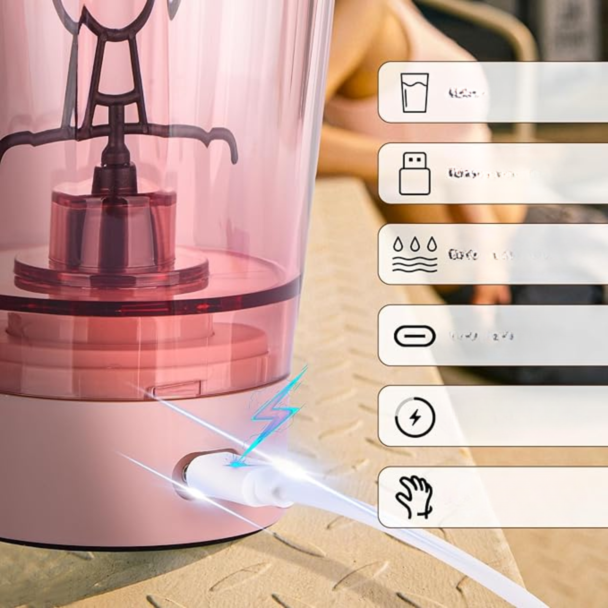 Shaker à Protéines 550ml – Mixeur Électrique Rechargeable USB C, Bouteille Alimentaire Sans BPA pour Substituts de Repas, Rose (Sans Marque)