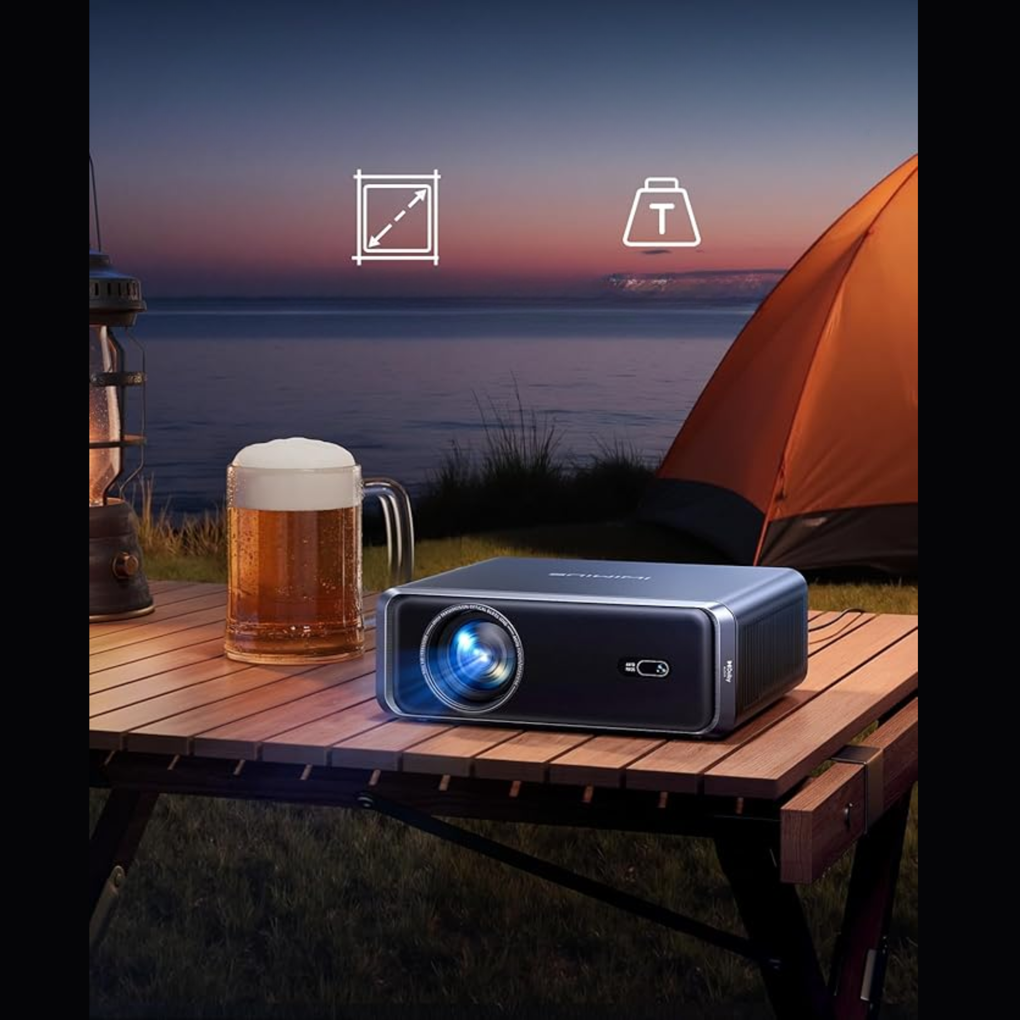 Projecteur Intelligent Wi-Fi 6 & Bluetooth, Autofocus Full HD 1080p Natif, Correction Keystone, Projecteur Cinéma Portable avec Haut-Parleurs Intégrés – Câble HDMI Inclus